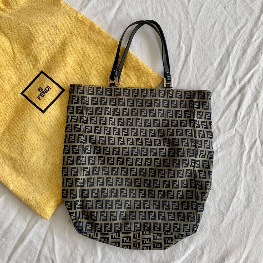 Fendi Vintage Leather-Trimmed Zucchino Tote!!!